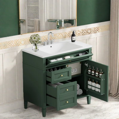 Meuble-lavabo et lavabo vert moderne en bois massif, parfait pour la salle de bain