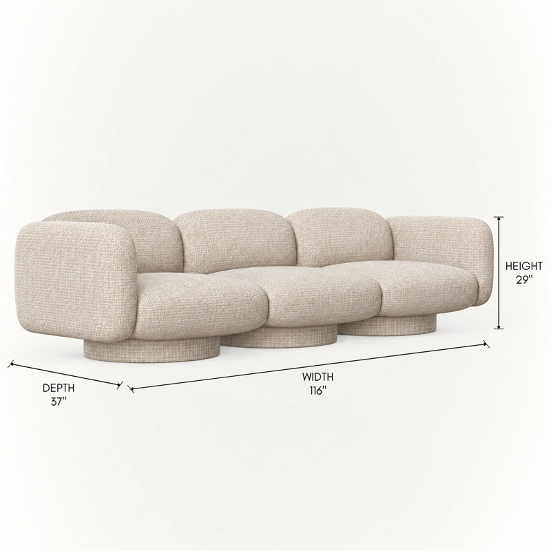 Canapé 3 places Yannely - Beige-Pierre, 116" W, Beige Fabric