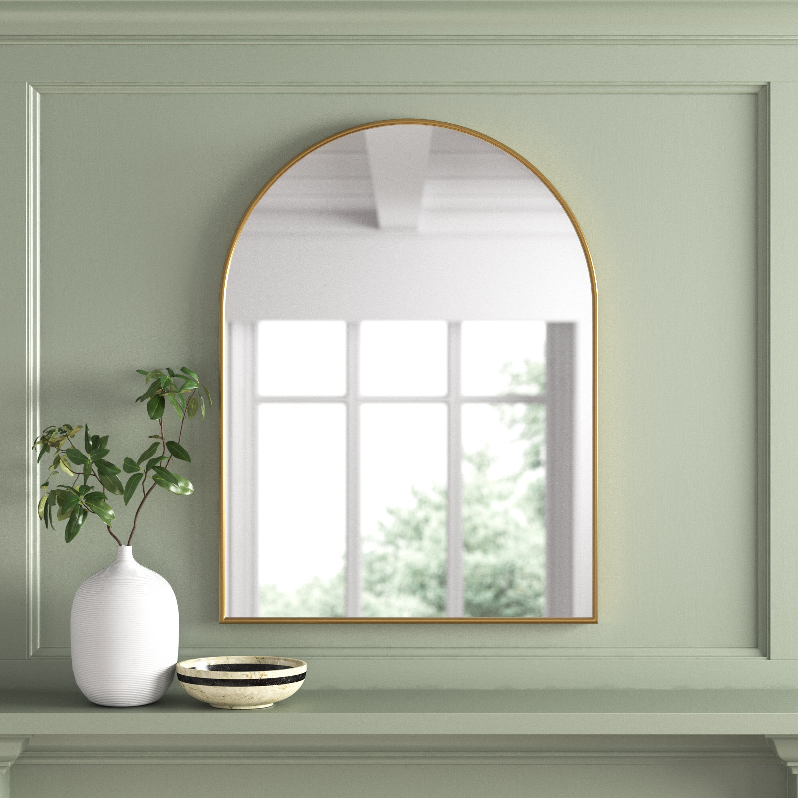 Sabine Metal Arch Wall Mirror, Brass, 36" x 27"