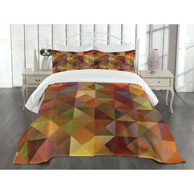 Ambesonne Colorful Bedspread Set Grid Mosaic Geometric Brown and Marigold