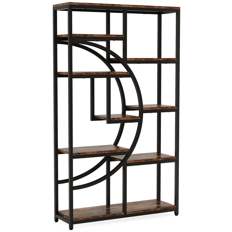 Étagère de coin 68,89 "à 5 niveaux de style rustique brun et noir avec 9 tablettes ouvertes pour le salon, Brun rustique