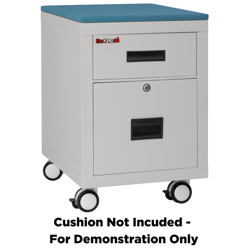 Fire Rated Pedestal File File Cabinet, Gray/Blue