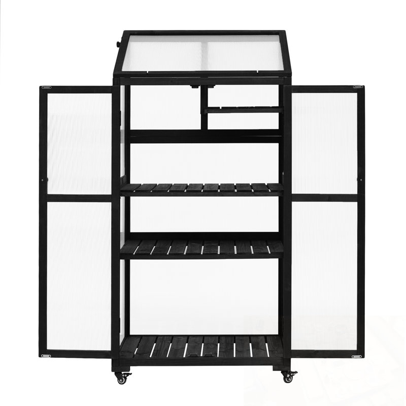 Table de rempotage avec roues et tablettes réglables, Noir