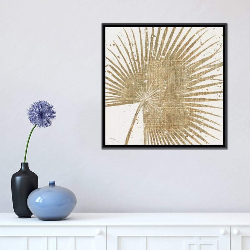 «Gold Leaves II», impression sur toile tendue, H 26 po x l 26 po x P 1,5 po, Toile avec cadre noir, Pas de tapis