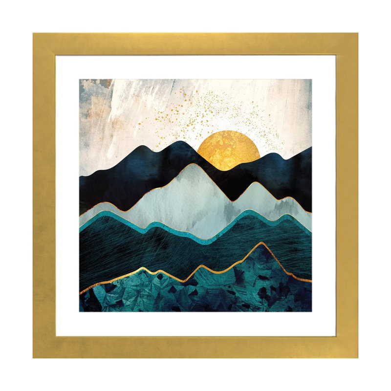 Glacial Hills - impression d'art graphique, 24" H x 24" W x 1" D, Blanc, Gold Framed Paper