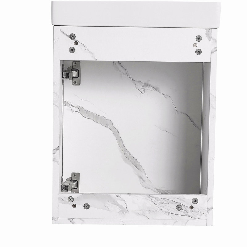 Armoire de salle de bain murale flottante de 16 pouces avec lavabo en céramique et porte à fermeture en douceur, adaptée aux petites salles de bain