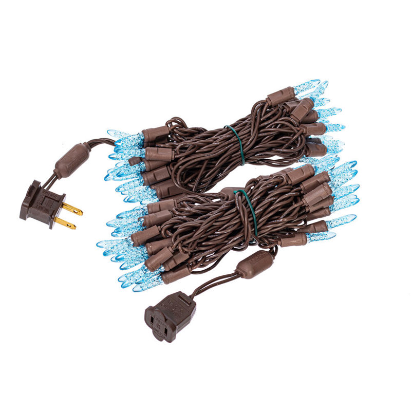 70 Teal M5 Faceted LED Light on Brown Wire, 4" Spacing x 24' Long Christmas Light Strand