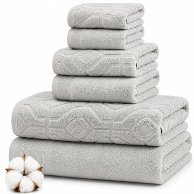Modern Threads 6 Piece Set, 2 Bath Towels, 2 Hand Towels, 2 Washcloths, Diamond Gate Jacquard/Solid Towel Set