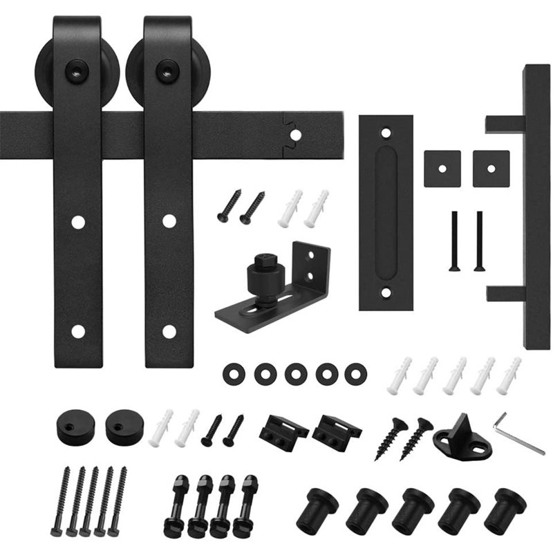 HomLux 8ft Heavy Duty Sturdy Sliding Barn Door Hardware Kit, Smoothly and Quietly, Easy to Install and Reusable - Fit 1 3/8-1 3/4" Thickness & 48" Wide Door Panel, Black(J Shape Hanger) Standard Single Track Barn Door Hardware Kit