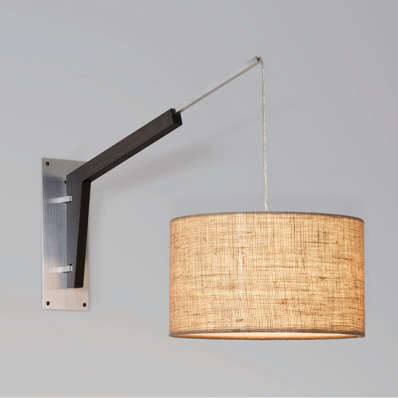 Talea Solid Wood Swing Arm Sconce, Brushed Aluminum/Dark Stained Walnut, Burlap