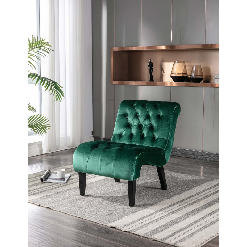 Chaise de salon en velours sans accoudoirs, Velours vert