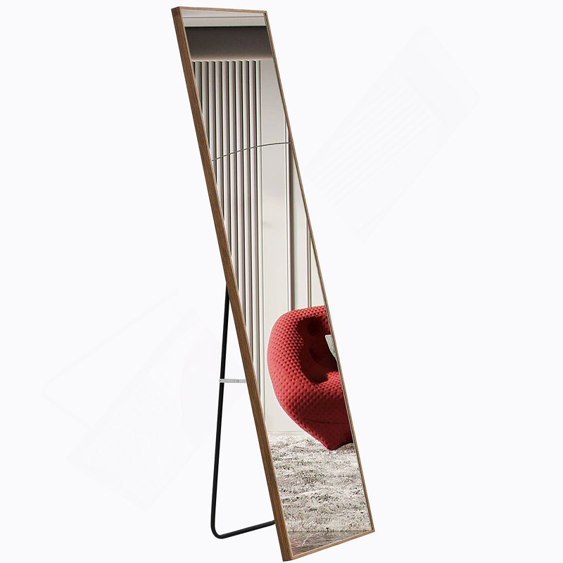 Clean and beautiful solid wood frame full-length mirror, dressing mirror, Brown, 65" x 23"