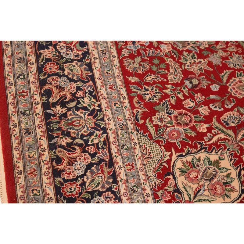 Hand Knotted Wool Area Rug in Red And Navy