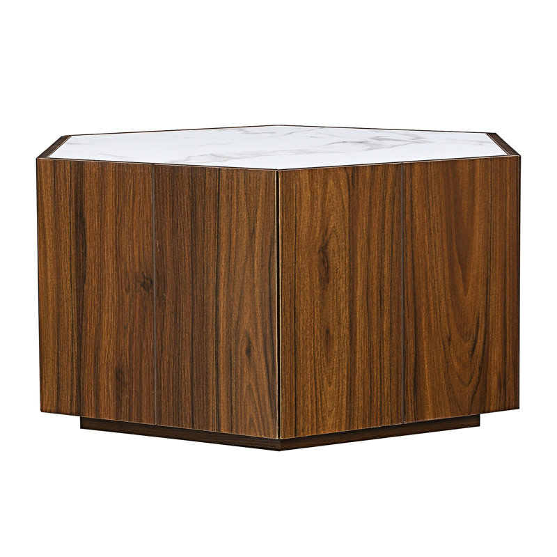 Table basse hexagonale en bois avec tiroirs, Noyer, Blanc