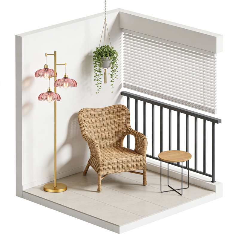 Mid-Century Modern Floor Lamp With 3 Stained Glass Lotus Shades, Vintage Tree Design Standing Lamp With Foot Switch And Included LED Bulbs For Living Room, Bedroom, Or Corner