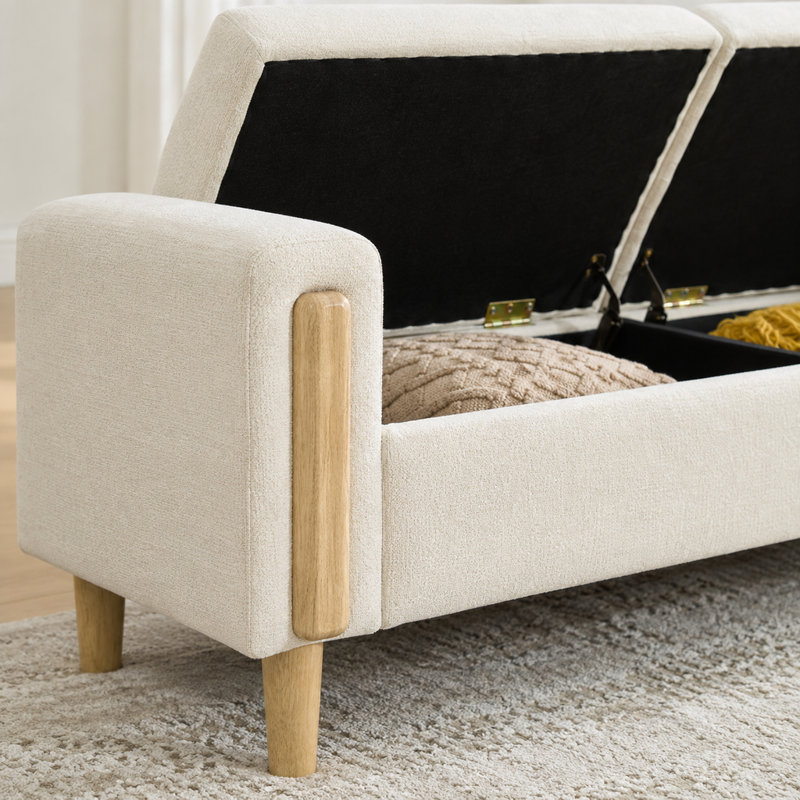 Banc de rangement moderne rembourré de 167 cm de large avec couvercle double et tissu chenille