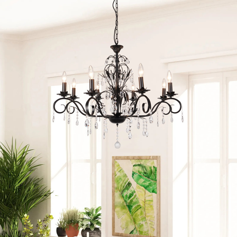 Lustre vintage en cristal 8 lumières noir