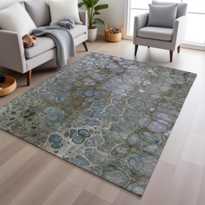 Tapis intérieur / extérieur brun lavable à la machine Xhevrie, Rectangle 10 pi x 14 pi