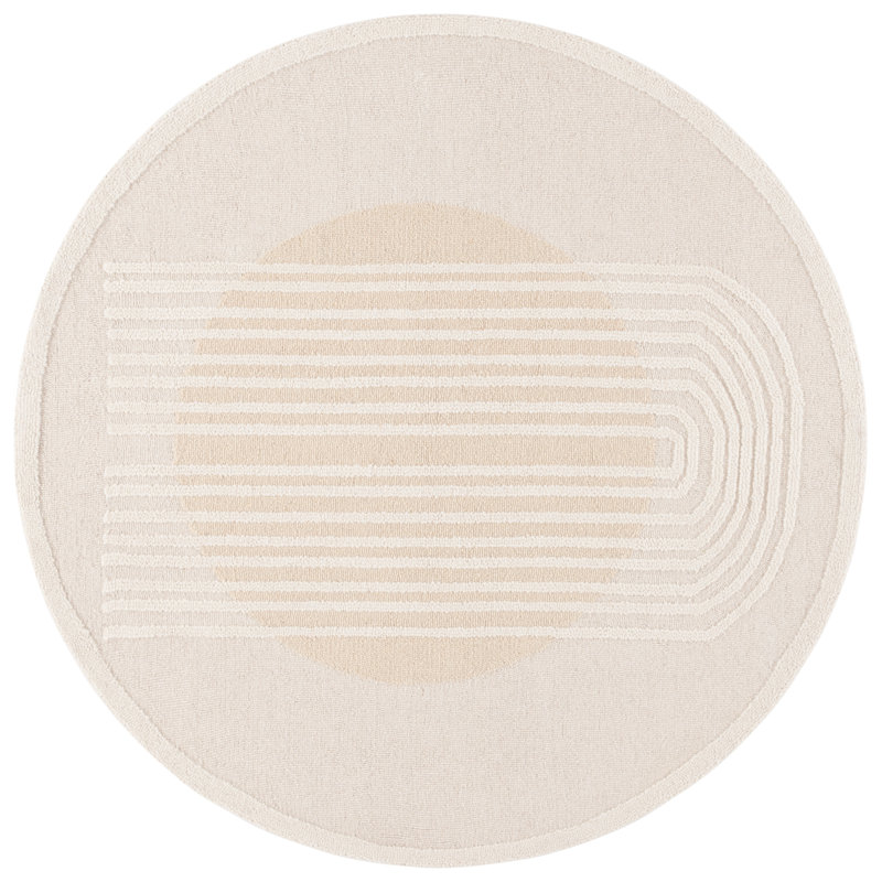 Harrisville Rodeo Drive Hand Tufted Wool/Cotton Abstract Rug in Ivory/Beige, Round 6'
