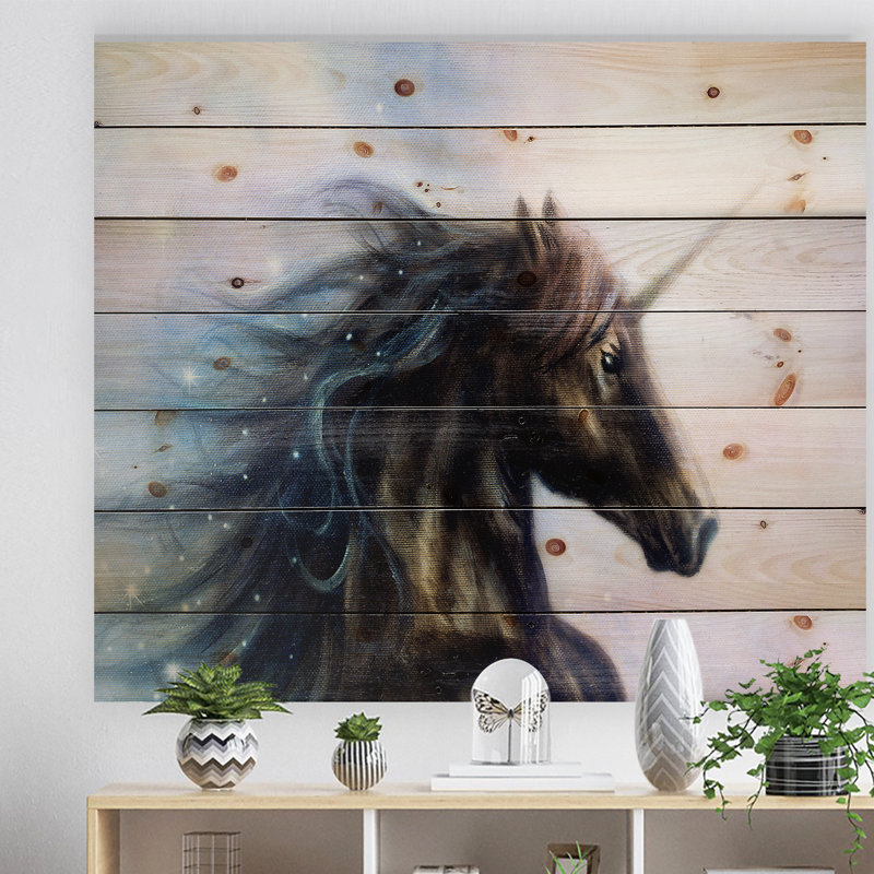 «Black Unicorn», impression, H 30 po x l 40 po x P 1,5 po, Bois