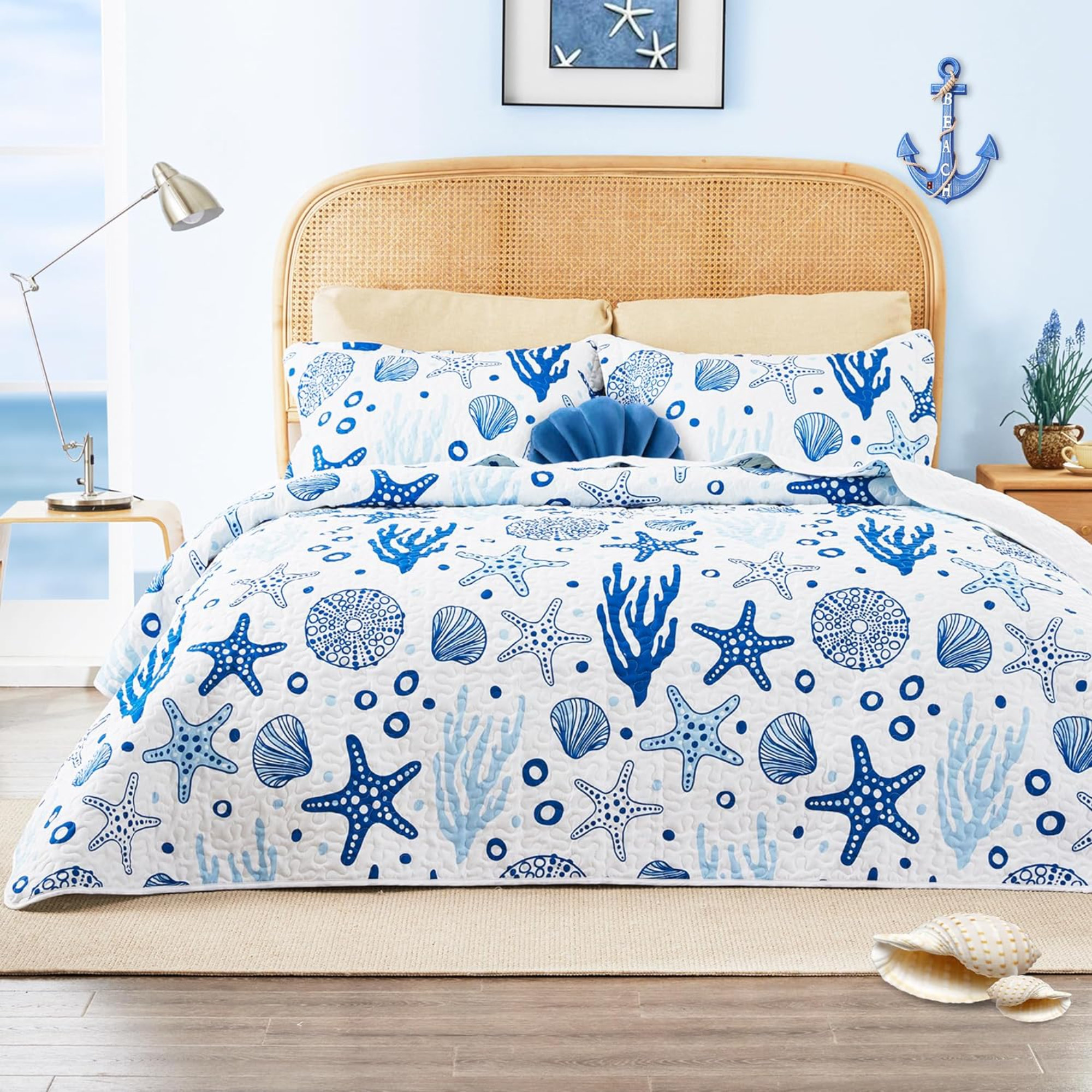 ToccoLeggero King Size Quilt Bedding Set Coastal White Bedspreads ...