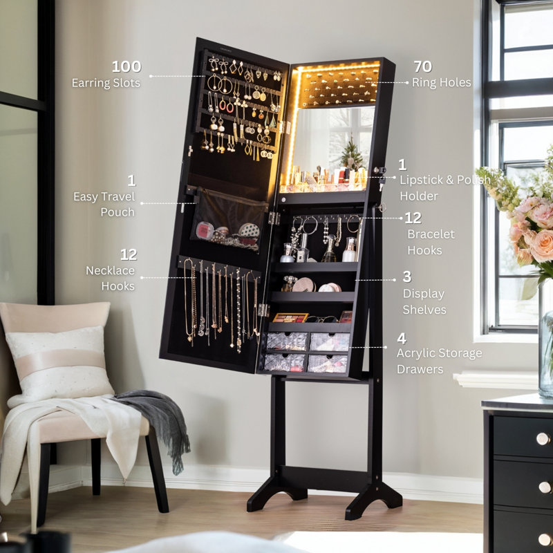 Miroir pleine grandeur avec rangement, Black