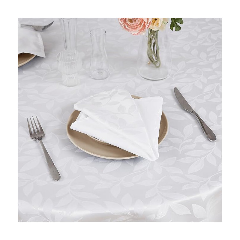 Round Velvet Tablecloth With Matching Decorative Napkins Included., White, 70" Round