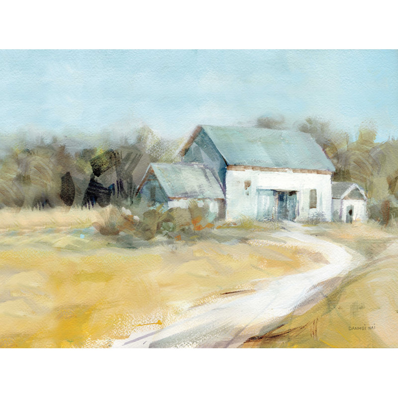 «Summer Barn» par Danhui Nai - reproduction d'art sur toile tendue, H 12 po x l 16 po