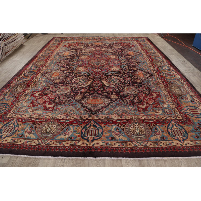 Tapis à la main en laine 9 pi 8 po x 12 pi 10 po one-of-kind floral noué la