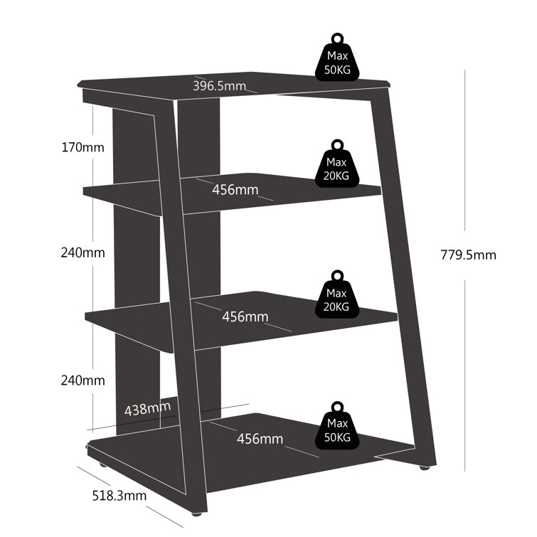 FITUEYES Design 4-Tier Media Stand Audio Rack with Height Adjustable Shelves