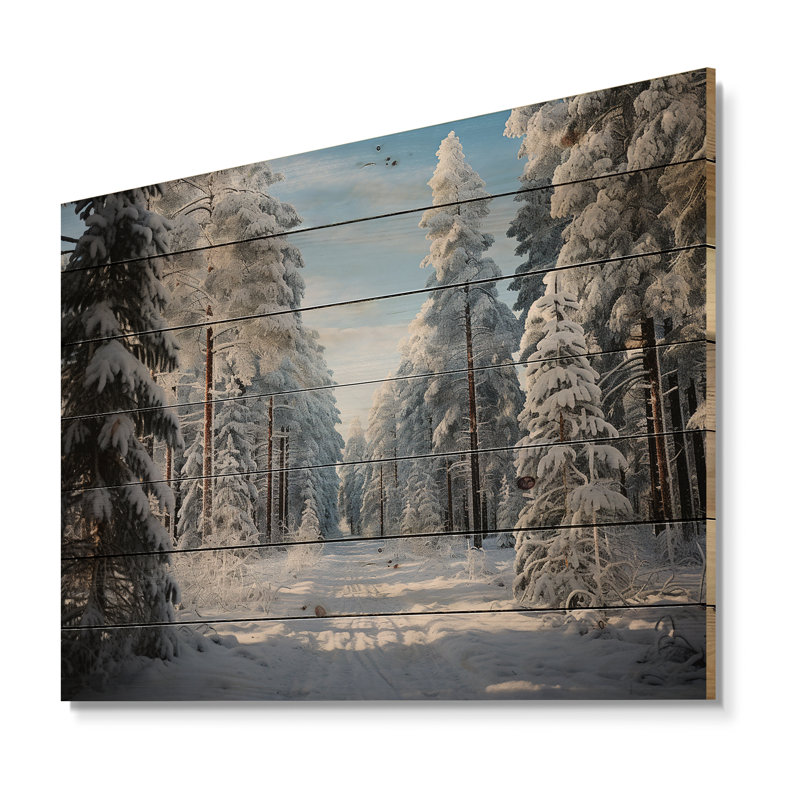 Lucetta Winter Snowy Evergreen III sur bois, H 30 po x l 40 po x P 0,78 po