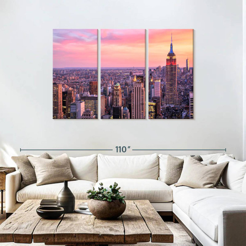 Sebbie NYC Skyline au coucher du soleil, H 48 po x l 74 po