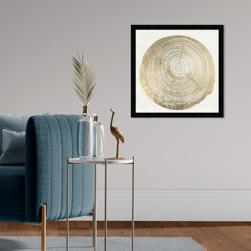 «Gold Abstract Tree I» par Oliver Gal - reproduction, H 22 po x l 22 po, Cadre noir
