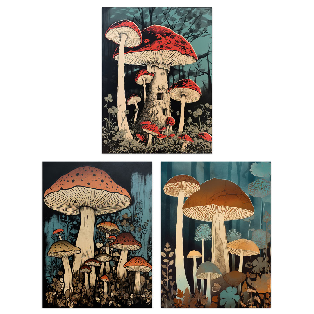 Cep Mushrooms Fungi Forest Floor Earthy Botanical - 3 Piece No Frame Print Set