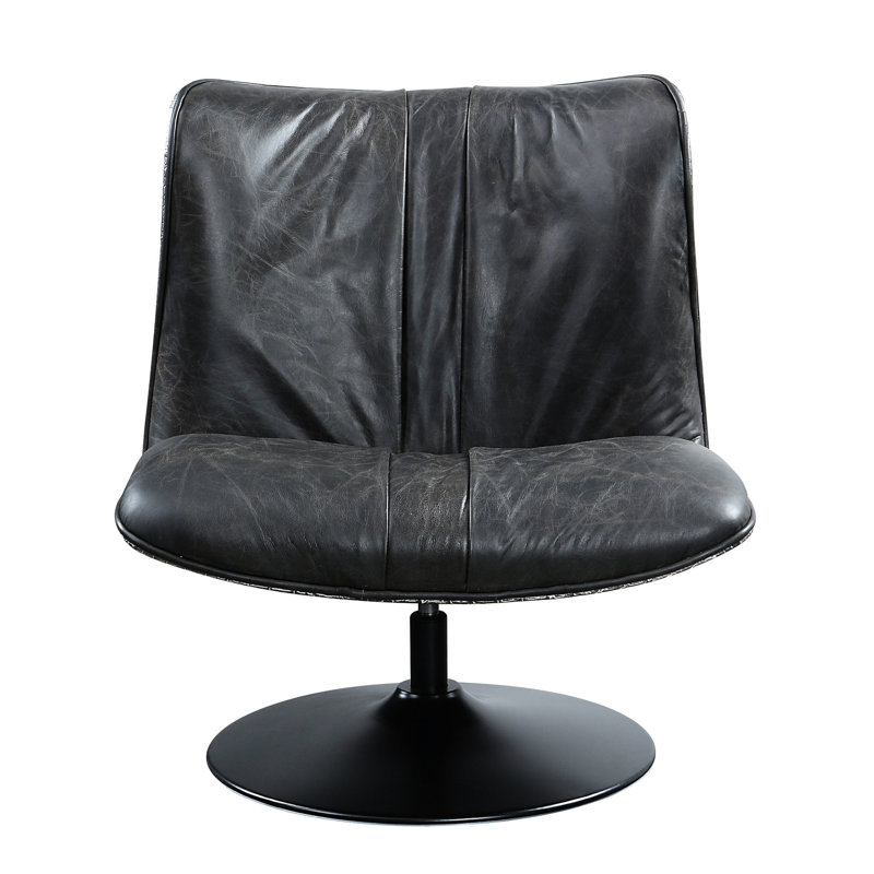 Fauteuil d'appoint en cuir noir avec fonctionnalité pivotante - Rehaussez votre pièce et confortable pour le bureau ou la vie