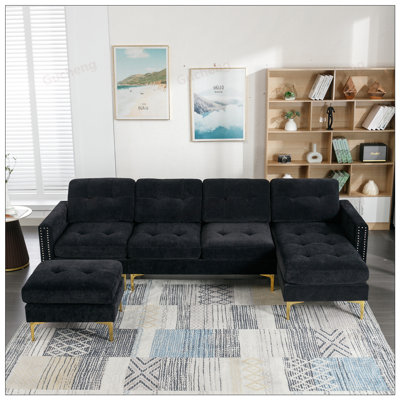 110.6inch L-Shape Convertible Sectional Sofa Couch with Movable Ottoman for Living Room, Apartment, Office