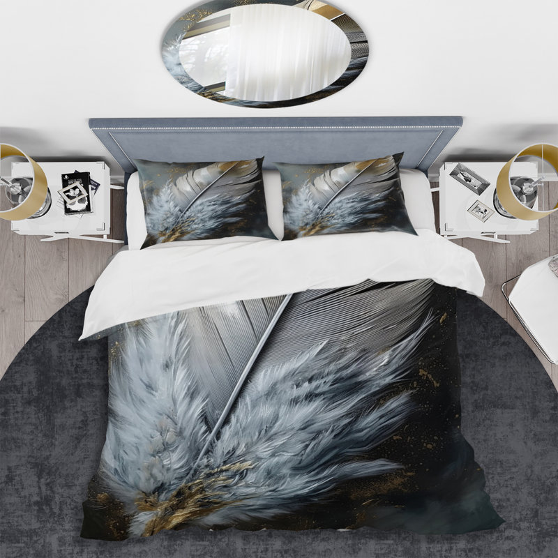Ensemble de housse de couette en microfibre / polyester Gold Boho Chic Feathers V Bedding