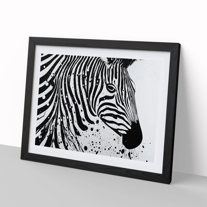 Zebra Splash Abstract - Single Picture Frame Painting, 46cm H x 64cm W x 2cm D, Black