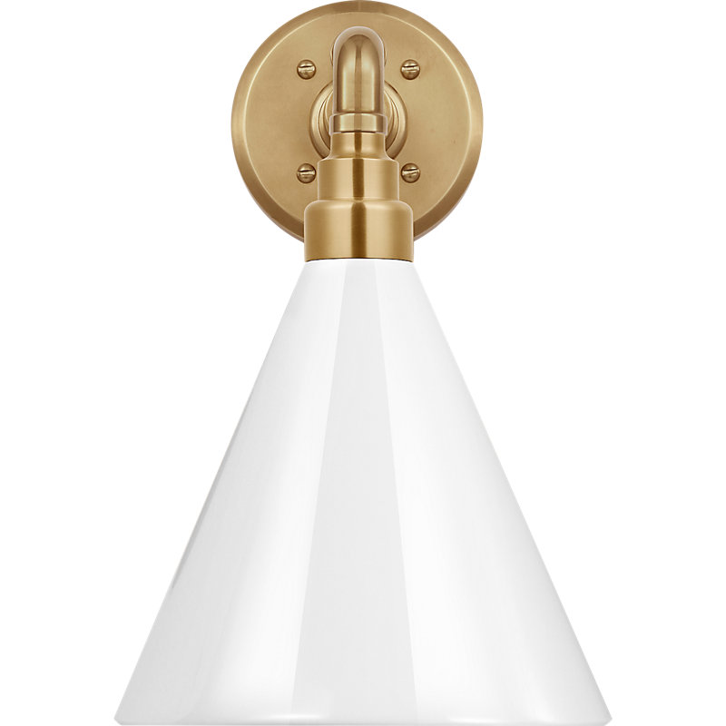 Thomas O'Brien 1 - Light Outdoor Barn Light, White, Hand-Rubbed Antique Brass, 14.75" H x 9" W x 14.75" D