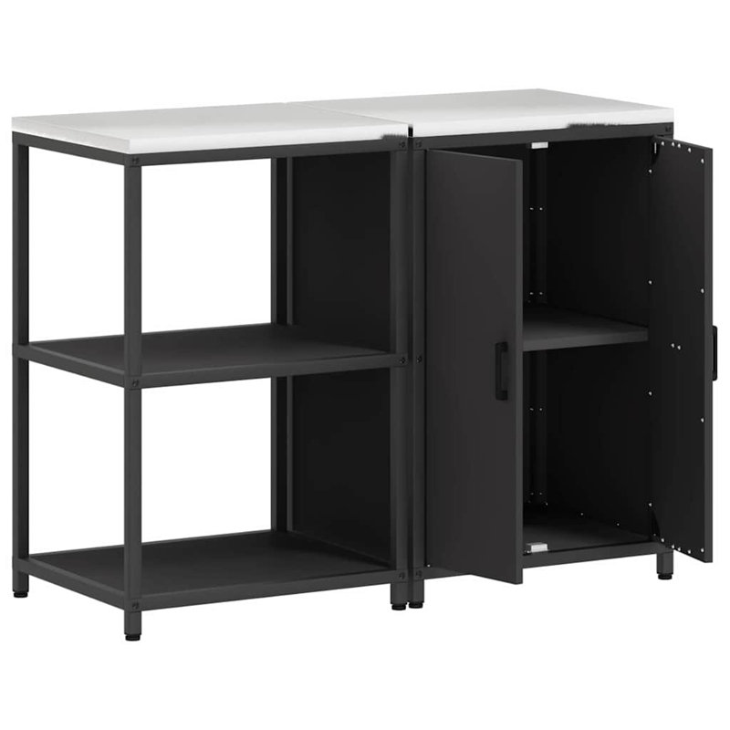  Kitchen Storage Set With Shelf 2 Pcs Black 120 X 50 X 92 Cm, Black