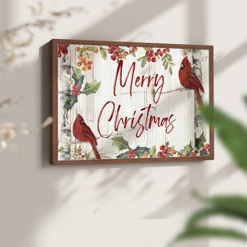 «Merry Christmas Cardinals», impression encadrée, H 8 po x l 10 po, Noyer
