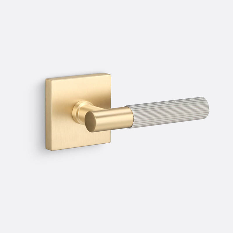 Fausse rosette carrée Aspra, poignée droite moletée, Laiton satiné / nickel satiné, Double Dummy