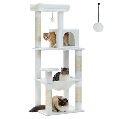 Grand arbre à chat pour chats d'intérieur, tour de chat à plusieurs niveaux avec très grands poteaux à griffer recouverts de sisal, condo confortable et perchoir supérieur