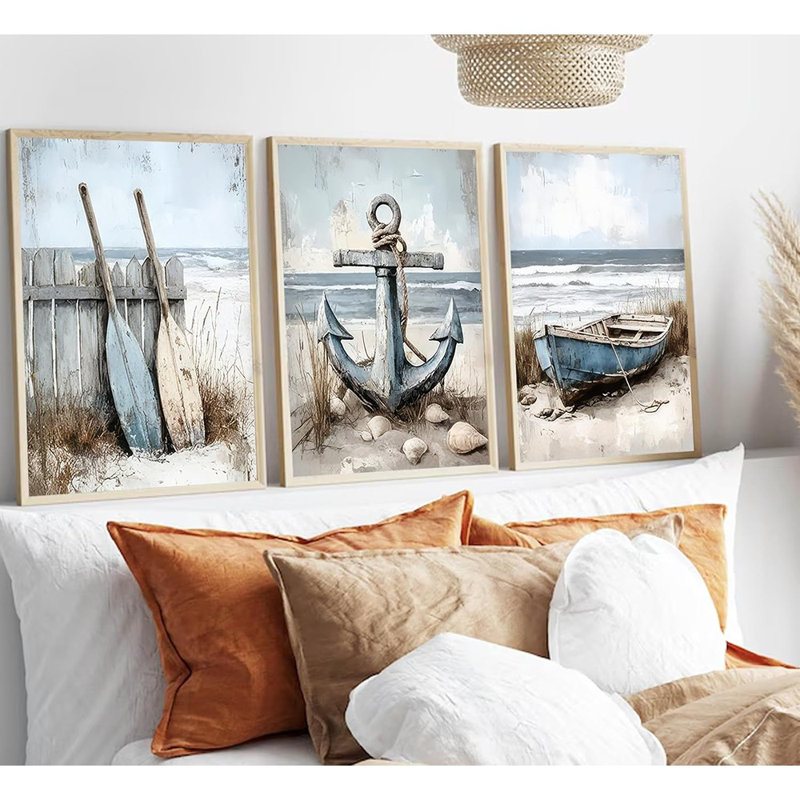 Nautique, ensemble d'art mural - voilier, pagaie et ancres