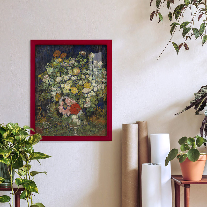 Bouquet de fleurs dans un vase, Rouge, H 15 po x l 12 po x P 1 po