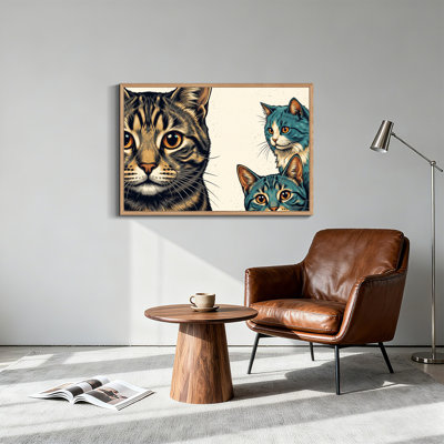 «Tabby and Blue Cats in Vintage Illustration Style», art mural sur toile