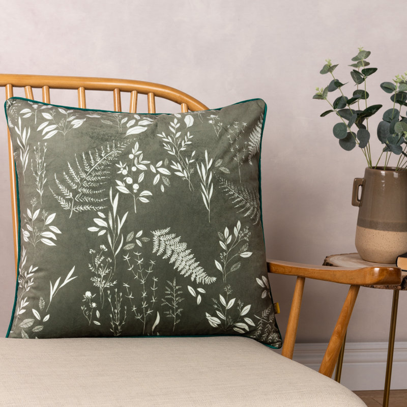 Floral Square Cushion, Green, Feather