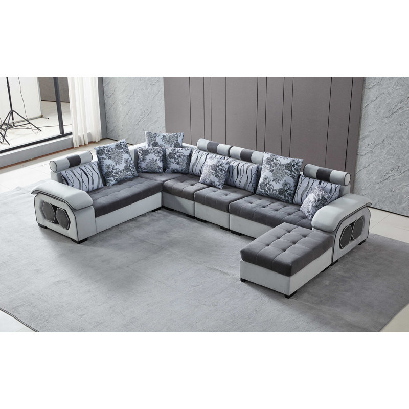 Llesica Upholstered U-Shaped Sectional Reversible, Dark Gray Microfiber/Microsuede