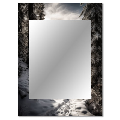 Frosty Snow Forest Path II - Snow Mirror, Traditional Decorative Wall Mirror, Printed Metal Art
