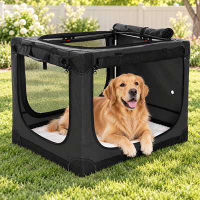 Cage pour chien 30 po x 21 po x 21 po pliable pour chien de 50 lb ou moins, chenil de voyage portatif pour animal de compagnie avec 4 portes à fermeture éclair, cage extérieure pliable pour l'intérieur avec tapis, sac de transport